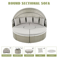 Thumbnail for Patio Furniture Round Outdoor Sectional Sofa Set Rattan Daybed Two-Tone Weave Sunbed With Retractable Canopy, Separate S