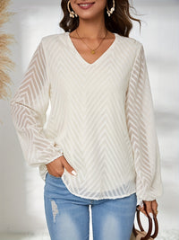 Thumbnail for Textured V-Neck Balloon Sleeve Blouse - T - 1 COLOR -