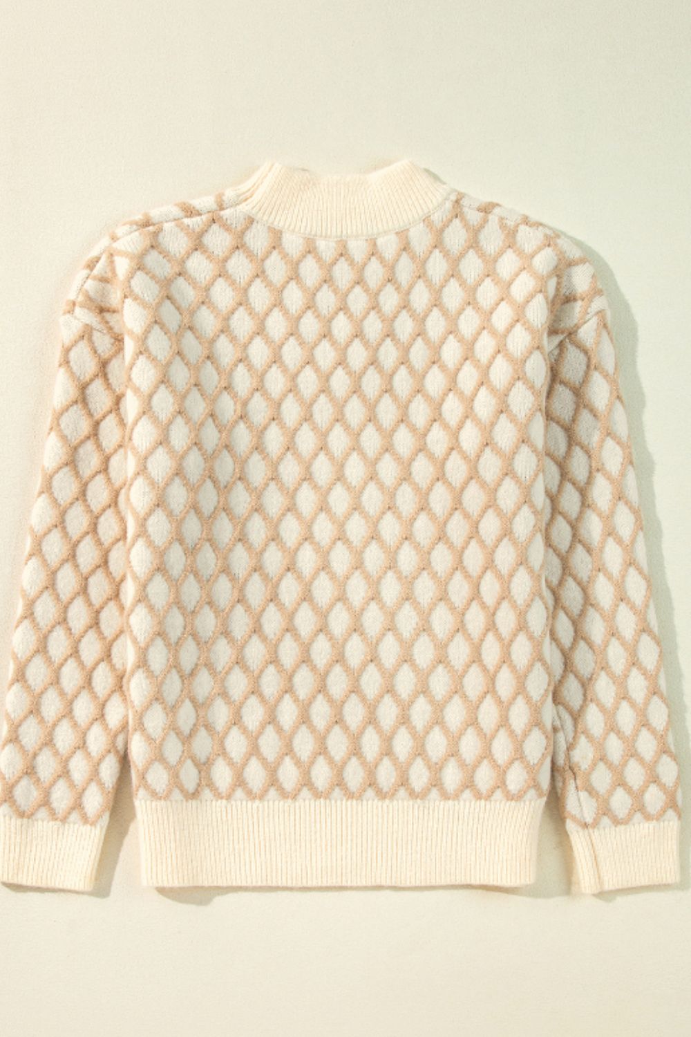 Diamond Pattern Mock Neck Long Sleeve Sweater - T - 1 COLOR -