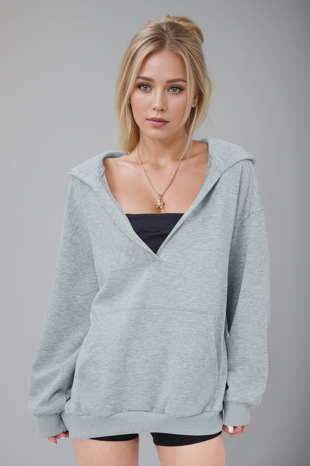 Basic Bae Kangaroo Pocket Long Sleeve Hoodie - T - 6 COLORS -