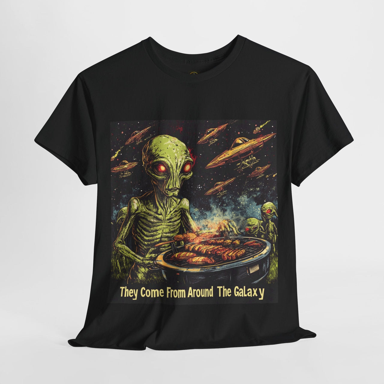 They Come From Around the Galaxy Alien T-Shirt, Alien Grilling Tee - 2 COLORS -