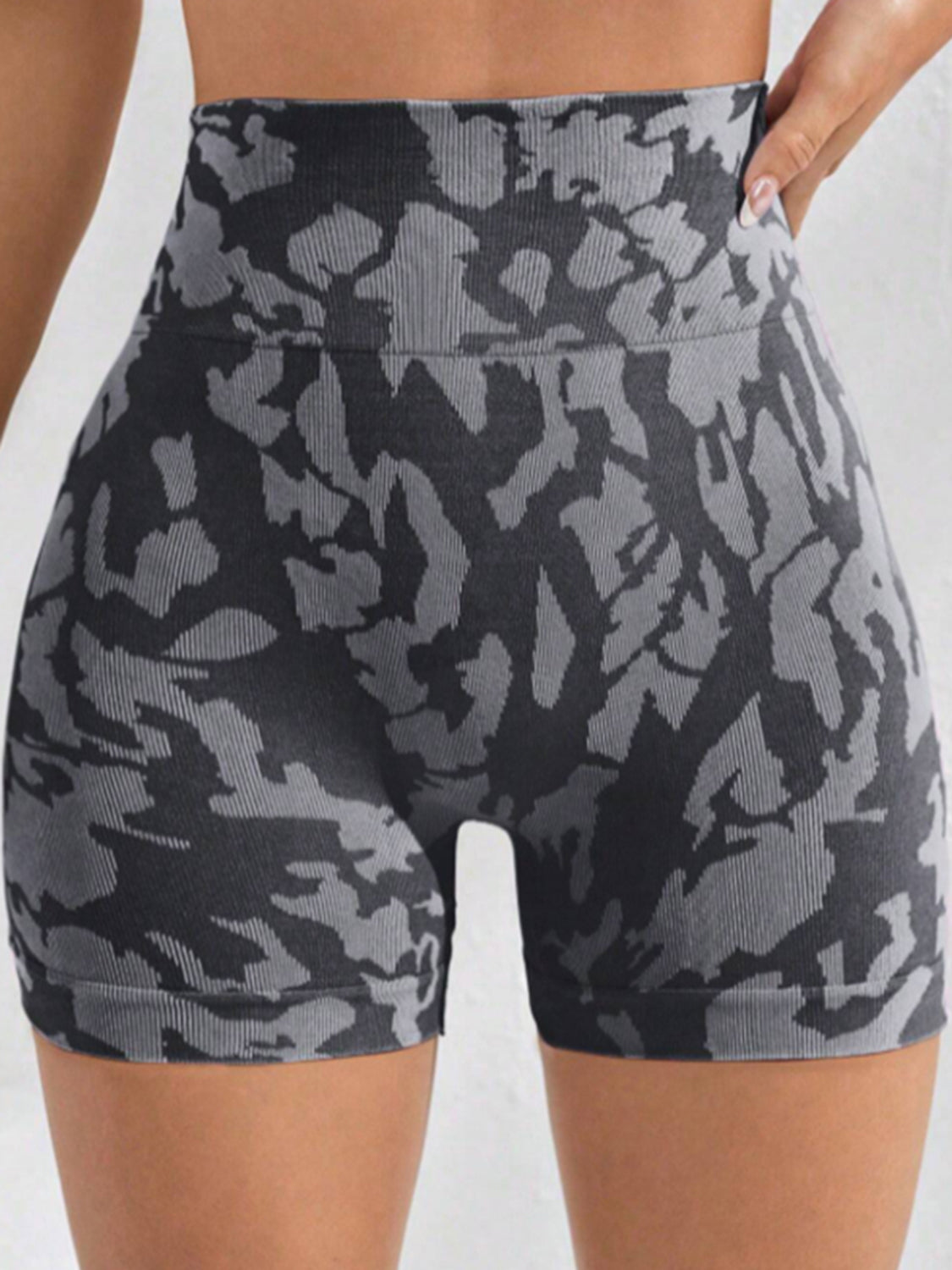 Printed High Waist Active Shorts - T - 4 COLORS -