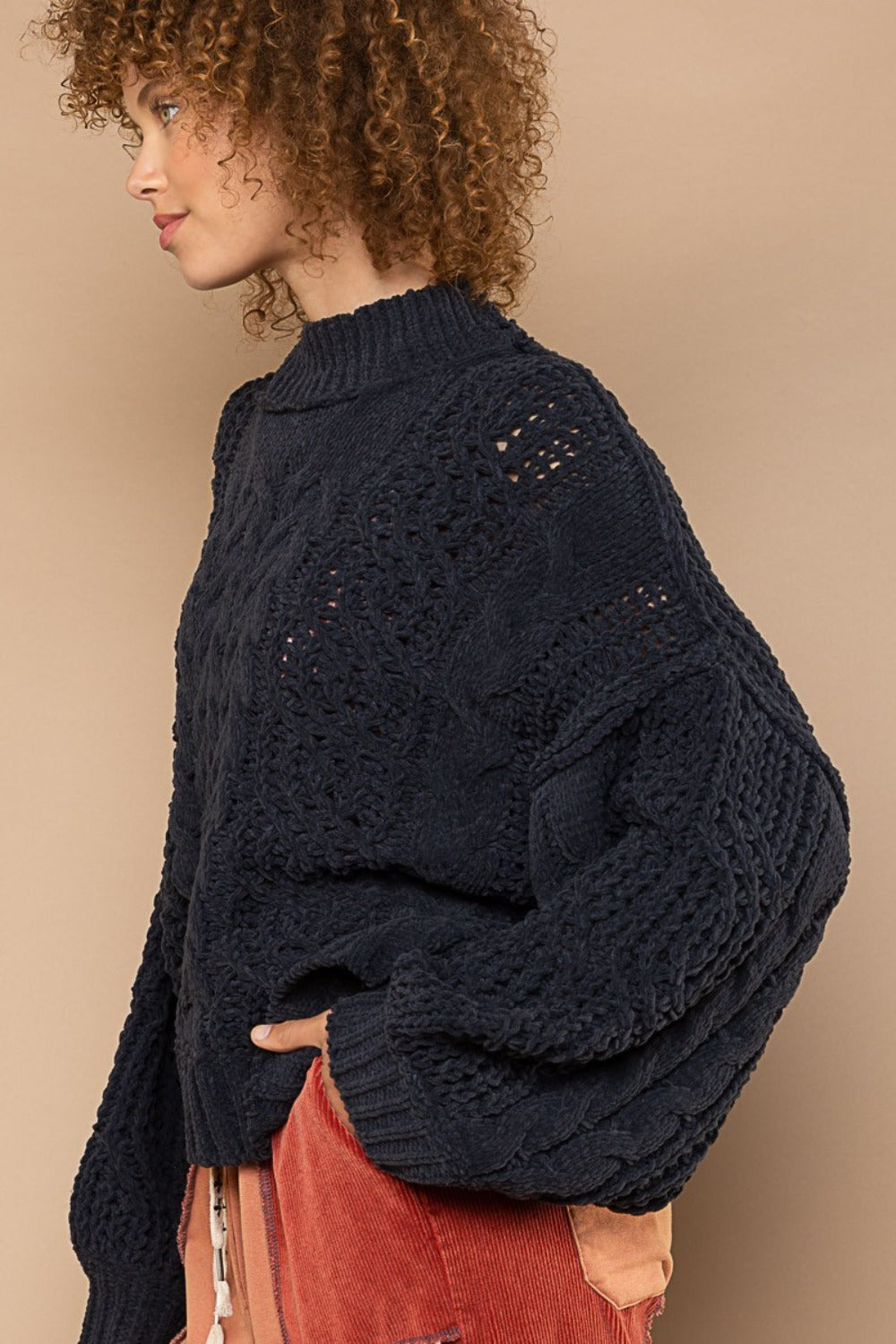 POL Mock Neck Cable Knit Sweater - T - 1 COLOR -