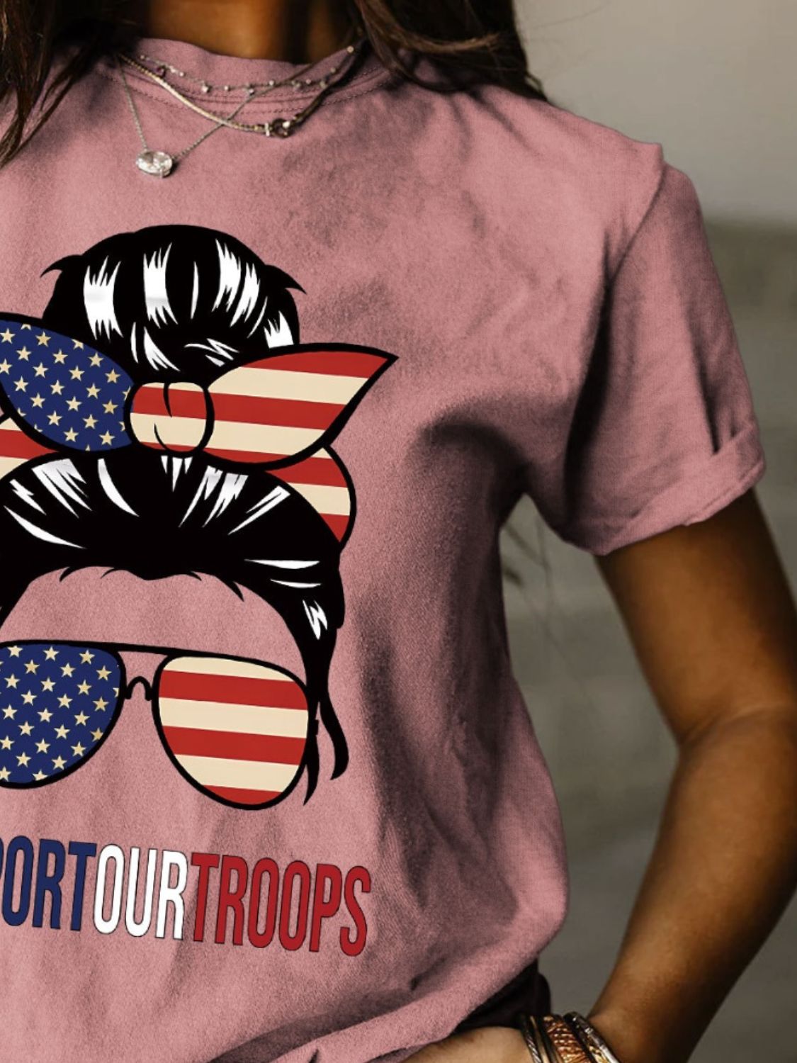 Support Our Troops Full Size Graphic Round Neck Short Sleeve T-Shirt - T - 9 COLORS -