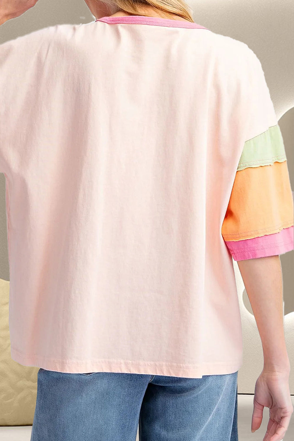 Color Block Round Neck Half Sleeve T-Shirt - T - 1 COLOR -