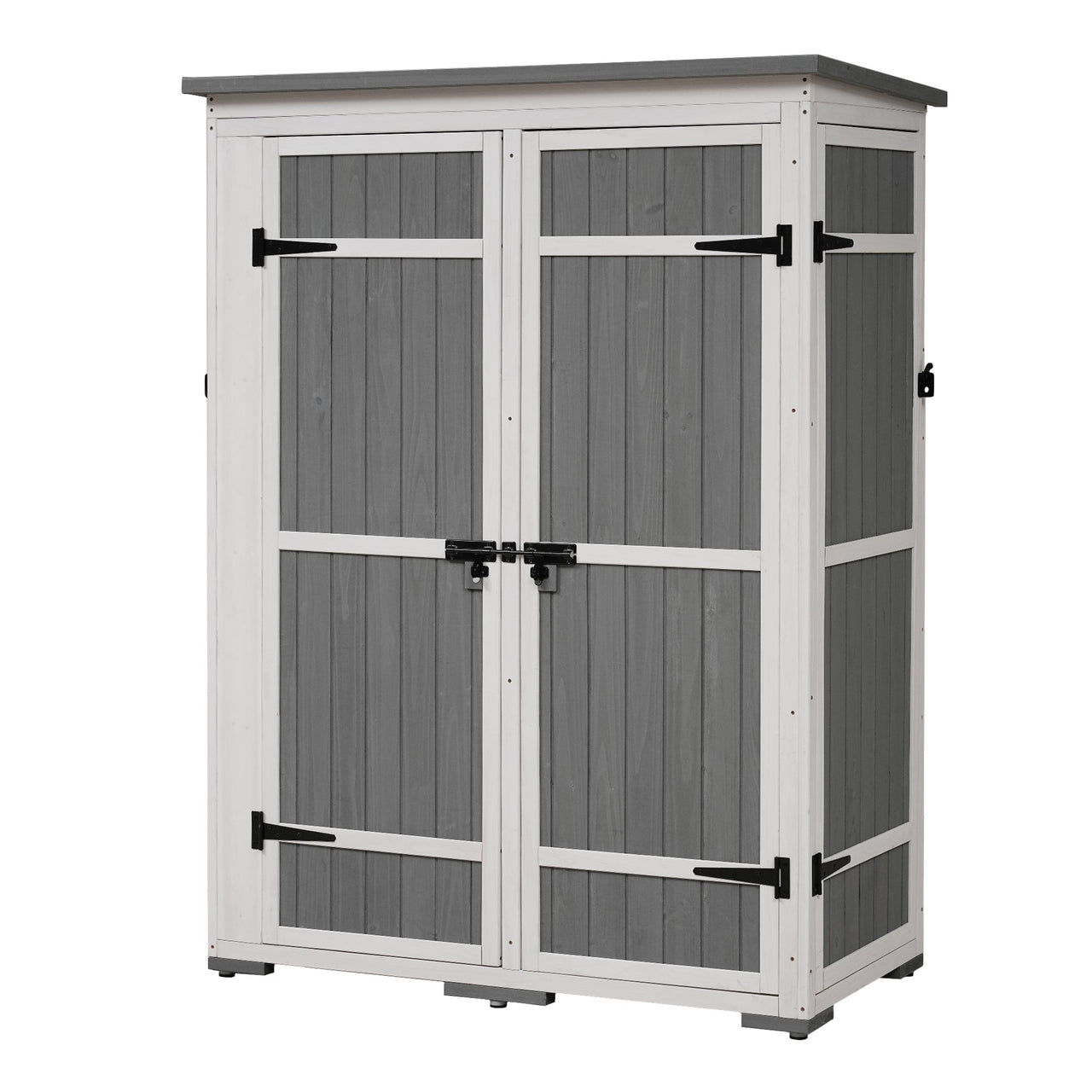 Outdoor 5.5ft Hx4.1ft L Wood Storage Shed, Garden Tool Cabinet With Waterproof Asphalt Roof, Four Lockable Doors, Multip