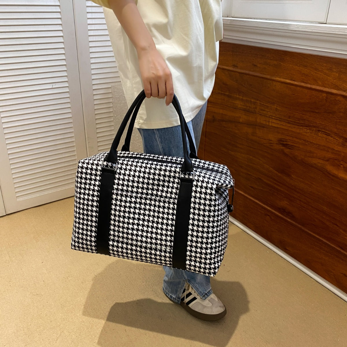 Houndstooth Canvas Travel Bag - T - 4 COLORS -