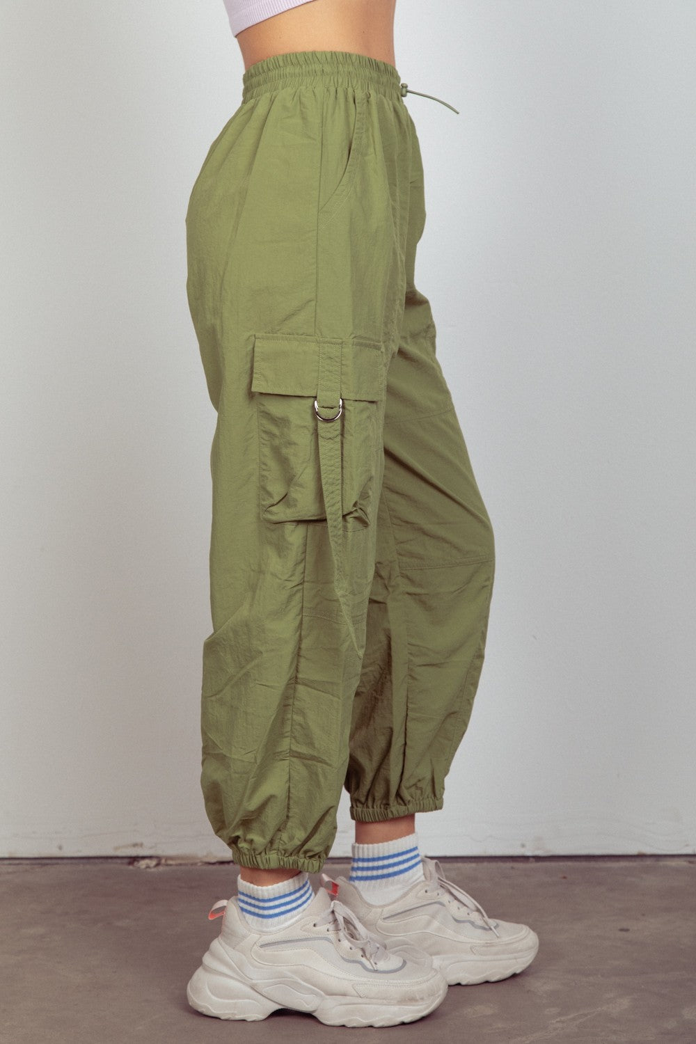 VERY J Elastic Waist Woven Cargo Pants - T - 1 COLOR -