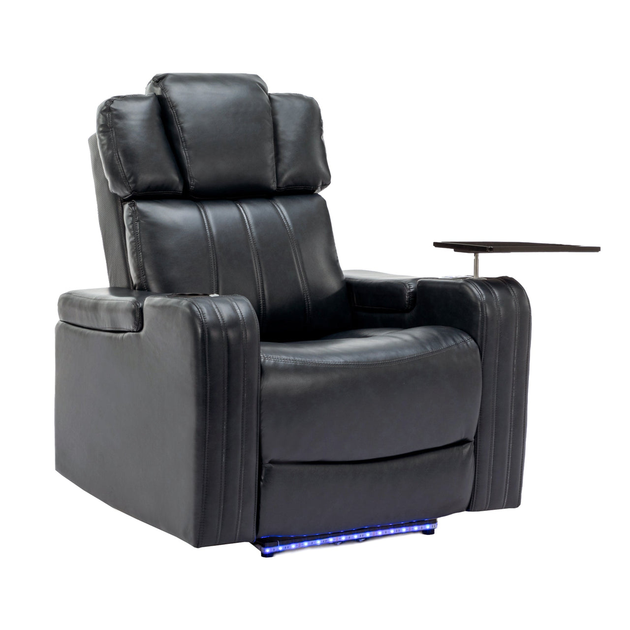 PU Leather Power Recliner Individual Seat Home Theater Recliner With Cooling Cup Holder, Bluetooth Speaker, LED Lights,