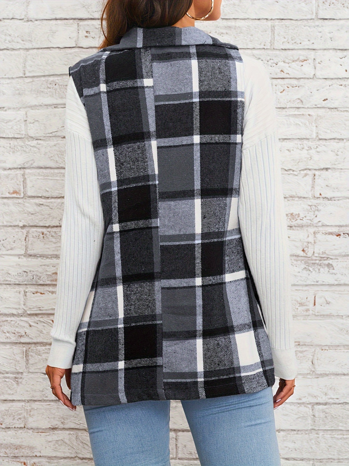 Plaid Button Down Vest Jacket - T - 1 COLOR -