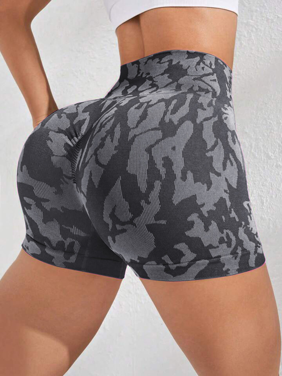 Printed High Waist Active Shorts - T - 4 COLORS -