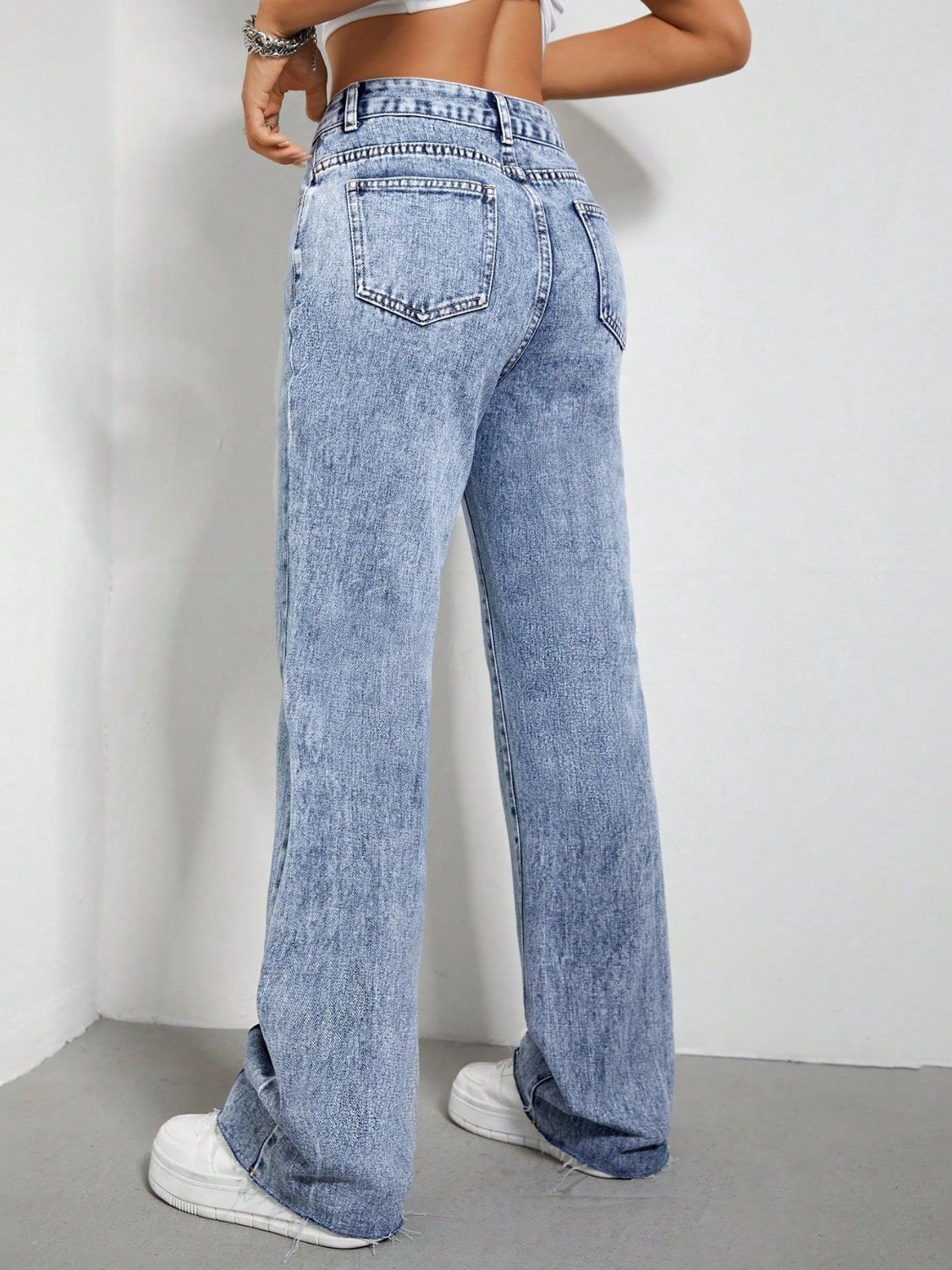 Contrast Bootcut Jeans with Pockets - T - 1 COLOR -