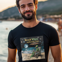 Thumbnail for Beach VIbes and Cosmic Tides T-Shirt, Alien Tee, Beach T-Shirt - 2 COLORS -