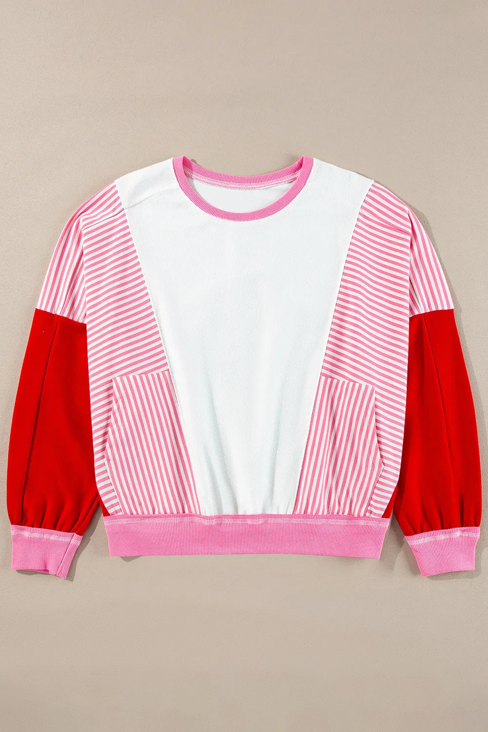 Striped Color Block Round Neck Long Sleeve Sweatshirt - T - 1 COLOR -