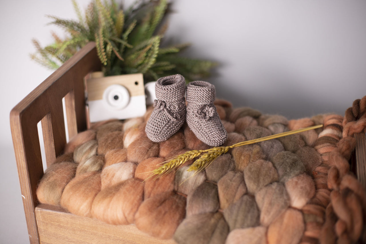 Hand Knitted Baby Wool Bootie Socks for Newborn and 0 to 12 Month Babies - 5 SIZES - 1 COLOR -