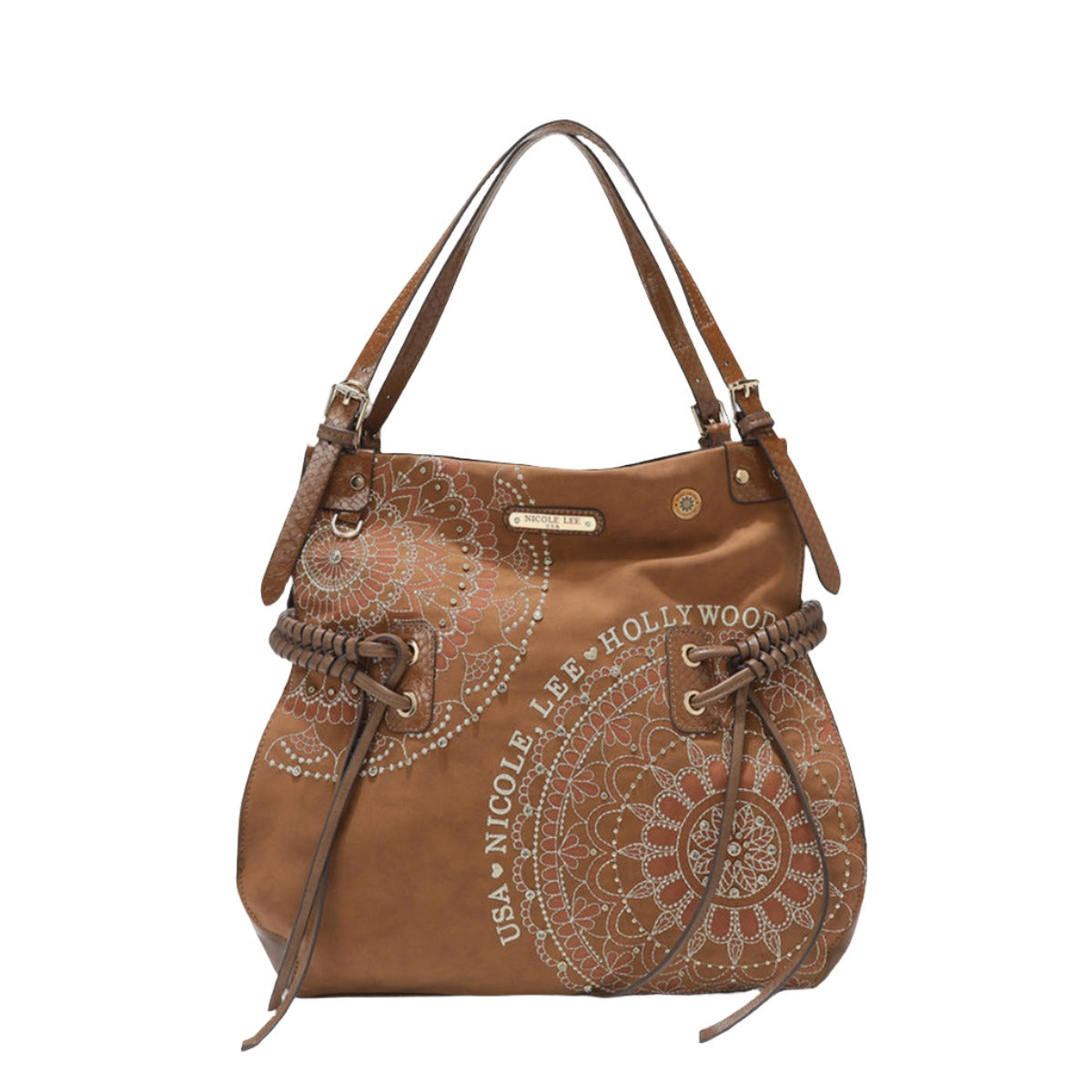 Nicole Lee USA Side Braided Tassel Inlaid Rhinestone Embroidery Hobo Bag - T - 4 COLORS -