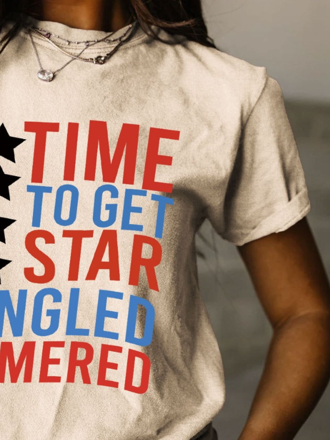 Full Size - 'Time to get Star Spangle Hammered' Letter Graphic Round Neck Short Sleeve T-Shirt - T - 12 COLORS -