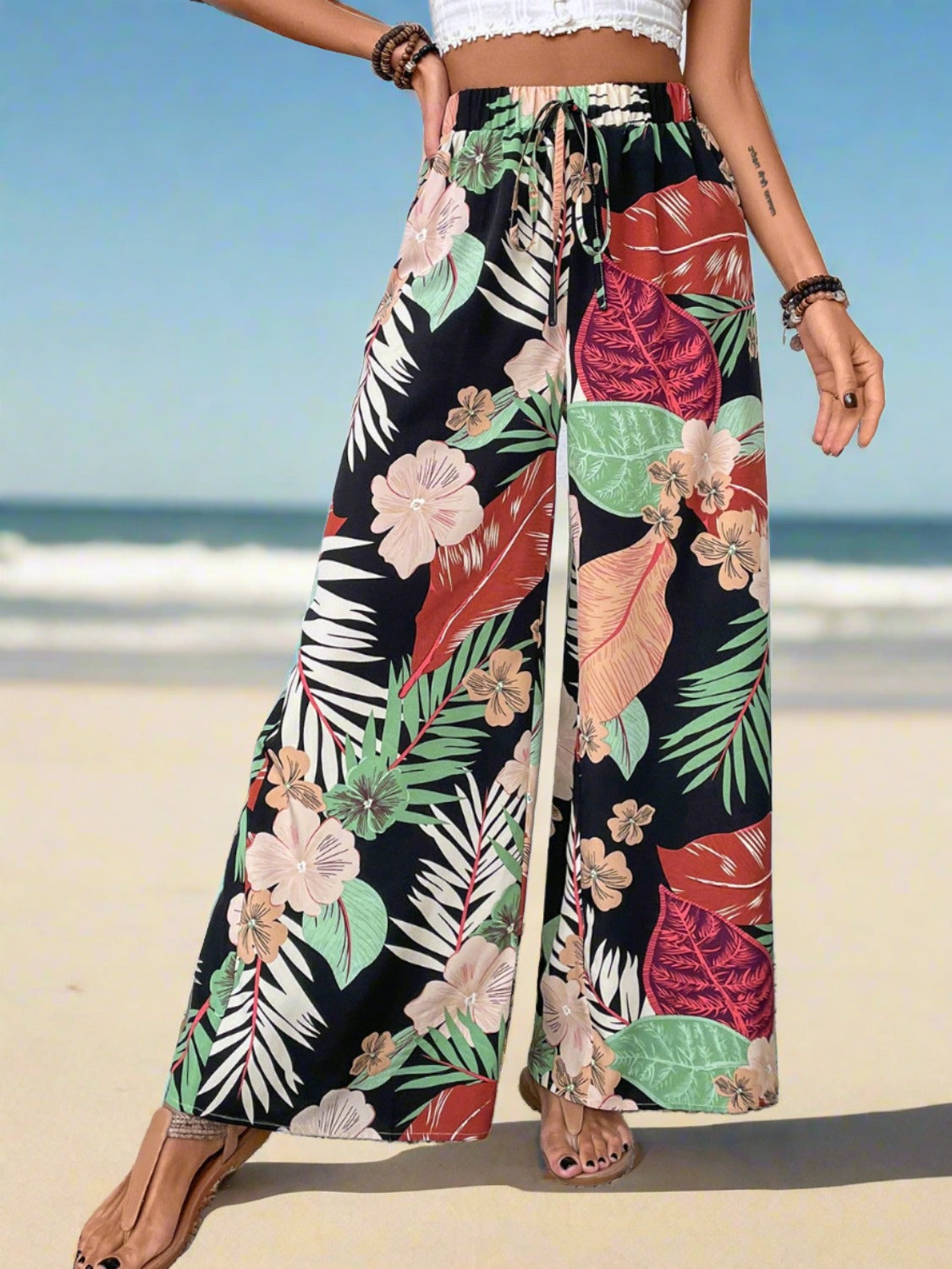 Printed Wide Leg Pants - Beach or Everyday - T - 1 COLOR -