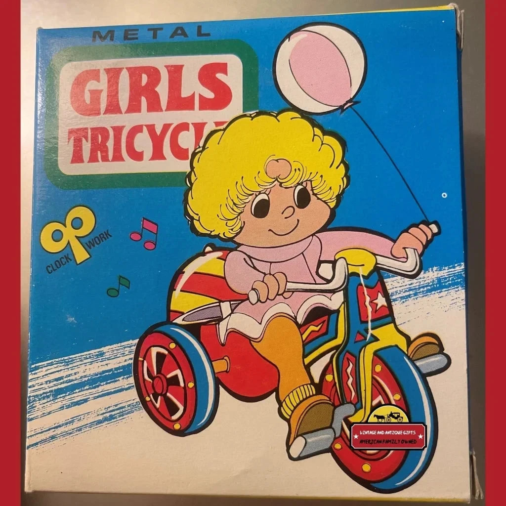 Vintage Tin Wind Up Girls Tricycle Collectible Toy, Unopened in Box! 1970s - 1980s