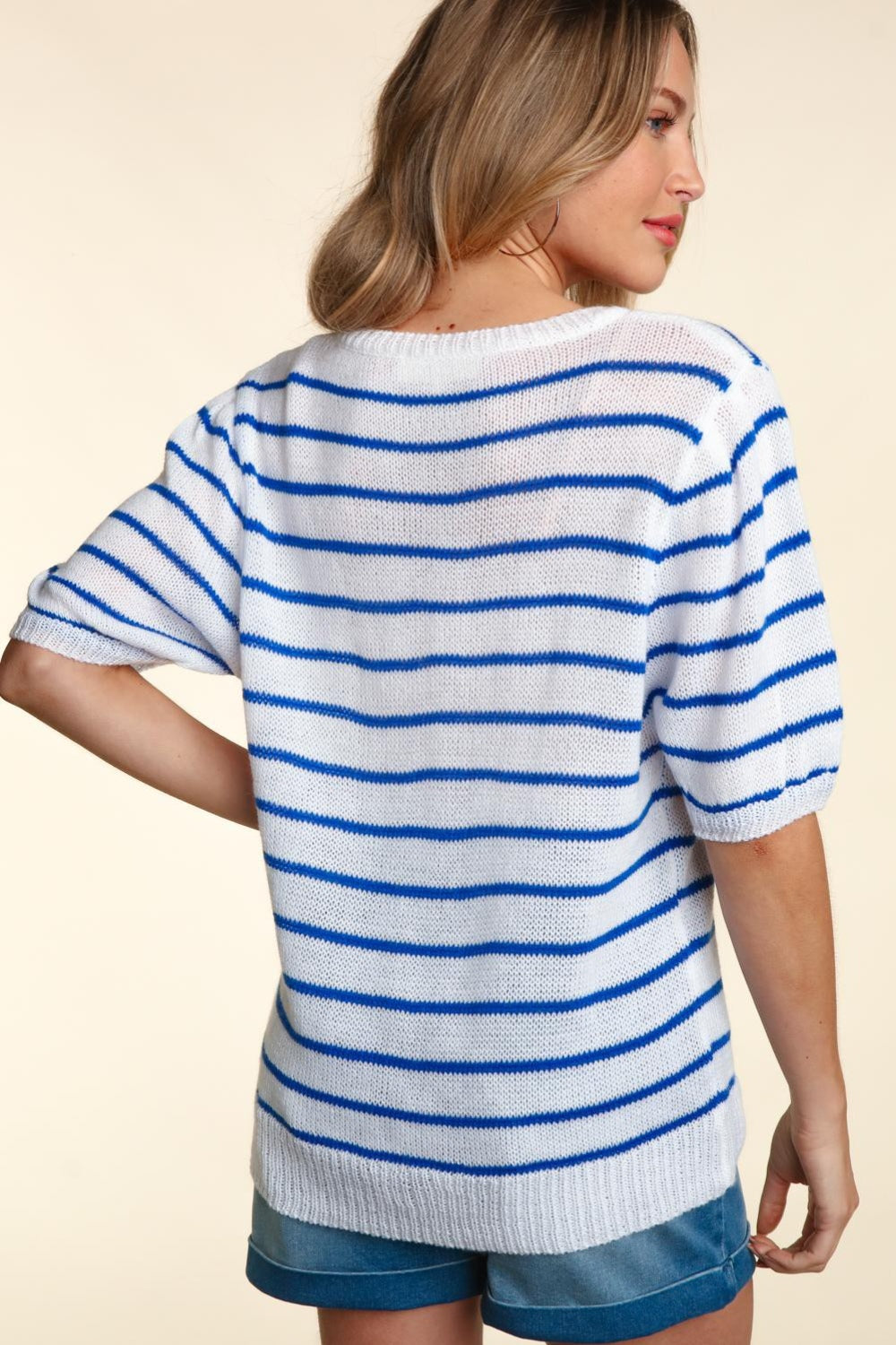 Haptics Letter Embroidery Striped Knit Top - T - 1 COLOR -