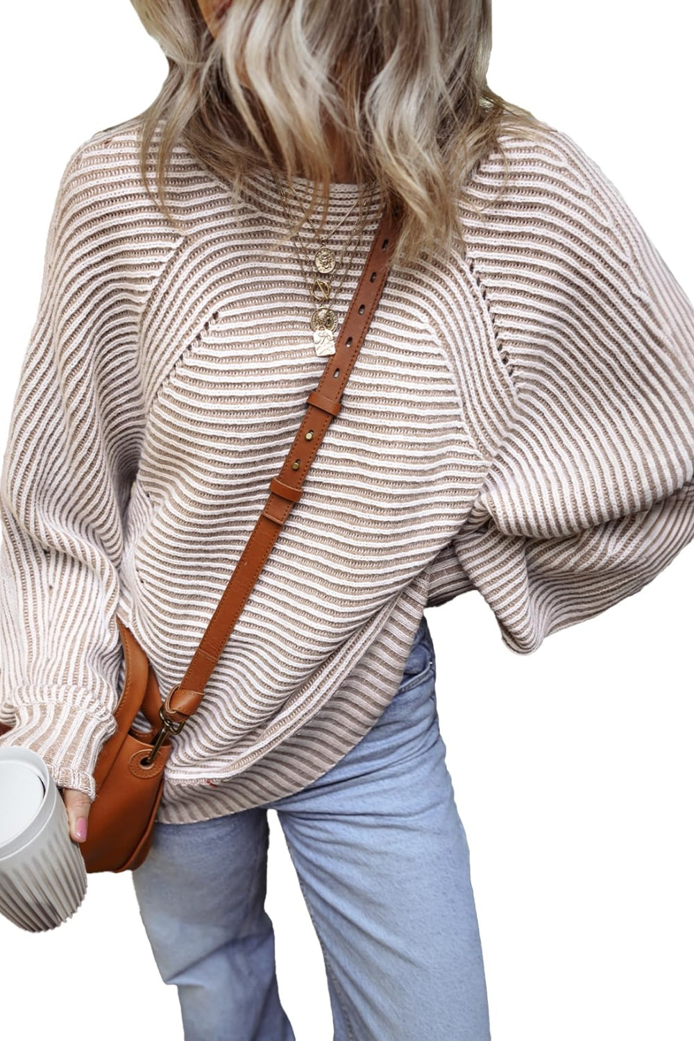 Textured Striped Round Neck Long Sleeve Top - T - 6 COLORS -