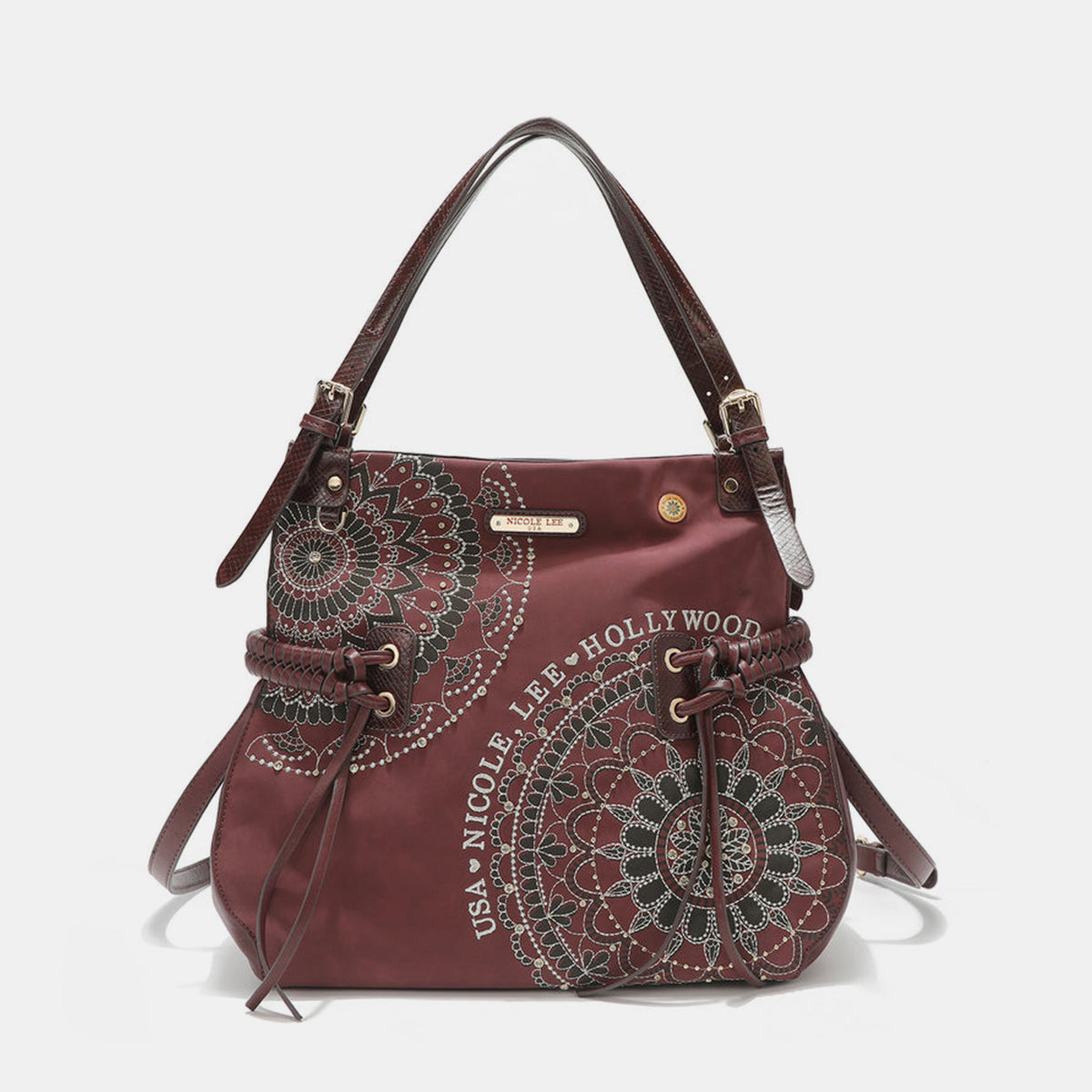 Nicole Lee USA Side Braided Tassel Inlaid Rhinestone Embroidery Hobo Bag - T - 4 COLORS -