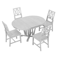 Thumbnail for Rustic 5-Piece Extendable Dining Table Set Round Trestle Table and 4 Cross Back Dining Chairs for Kitchen, Dining Room,