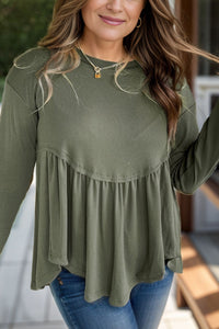 Thumbnail for Plus Size Peplum Round Neck Long Sleeve Blouse - XL THRU 4XL ONLY - T - 1 COLOR -