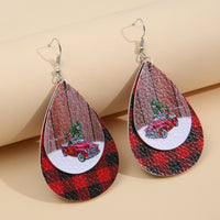 Thumbnail for Faux Leather Plaid Teardrop Earrings - T - 2 COLORS -