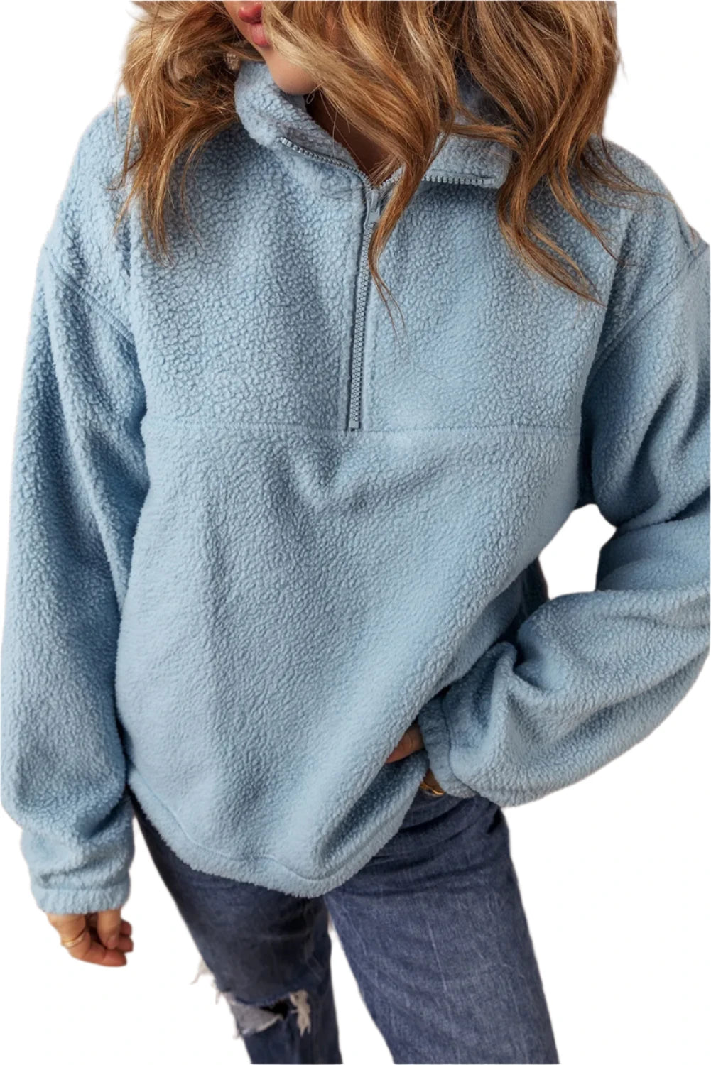 Half Zip Long Sleeve Sweatshirt - T - 1 COLOR -