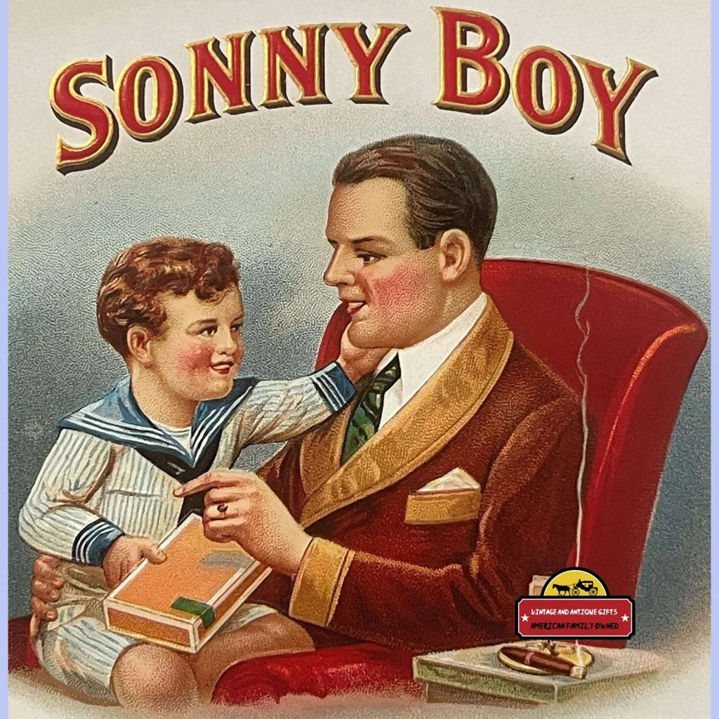 Antique Vintage Large Sonny Boy Embossed Cigar Label, 1900s - 1920s