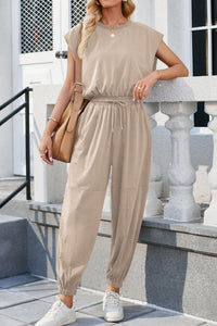 Thumbnail for Round Neck Cap Sleeve Jumpsuit - T - 6 COLORS -