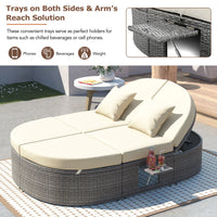 Thumbnail for Outdoor Sun Bed Patio 2-Person Daybed With Cushions and Pillows, Rattan Garden Reclining Chaise Lounge With Adjustable B