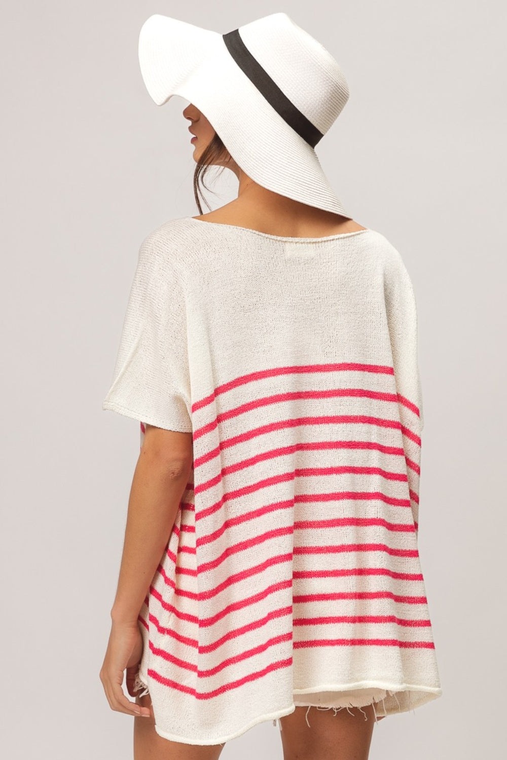 BiBi V Neck Striped Short Sleeve Top - Beach or Everyday - T - 1 COLOR -