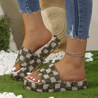 Thumbnail for Fringe Checkered Platform Sandals - T - 2 COLORS -