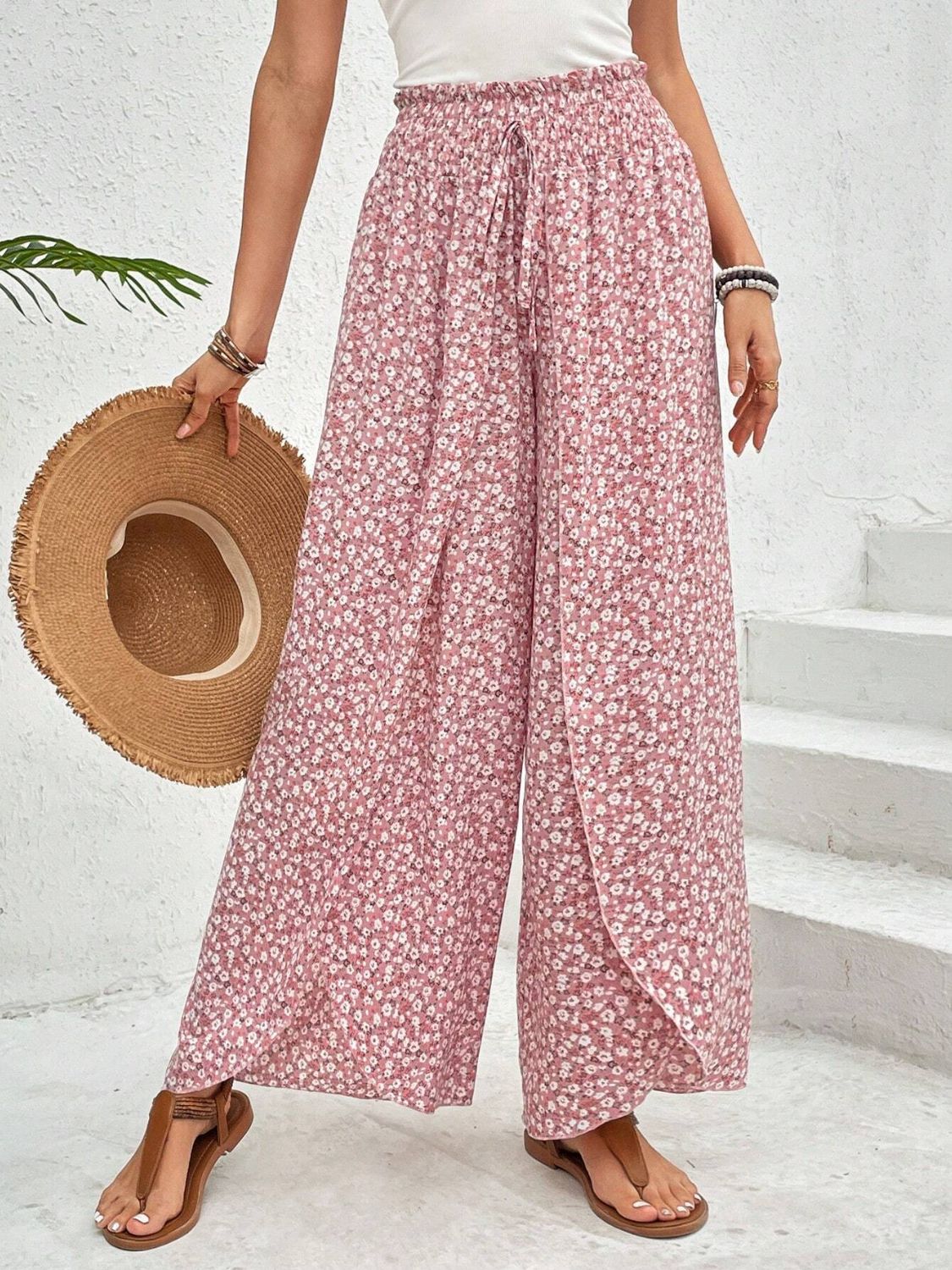 Tied Printed Wide Leg Pants - T - 5 COLORS -