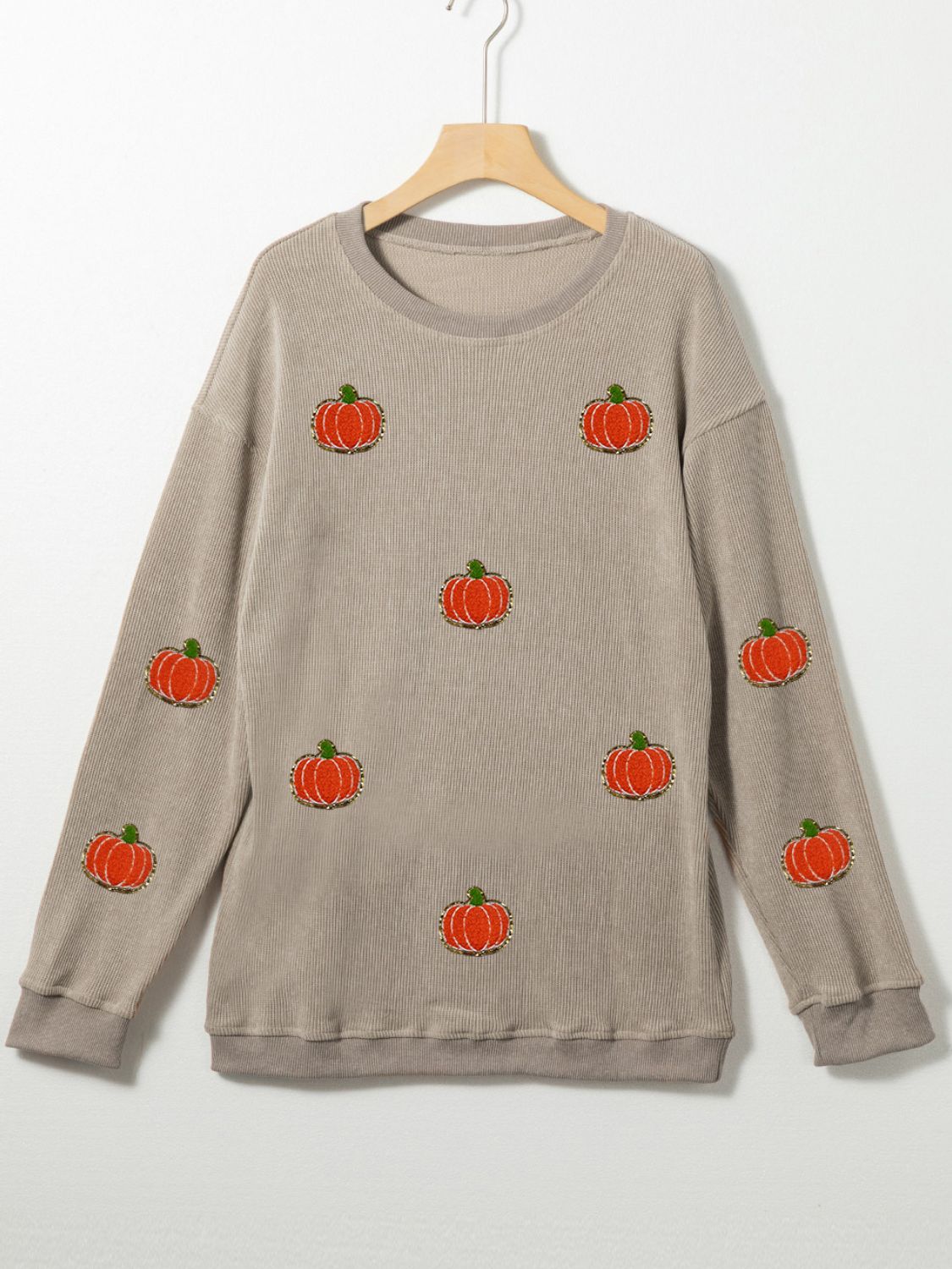 Pumpkin Round Neck Long Sleeve Sweatshirt - T - 2 COLORS -