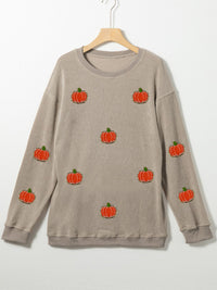 Thumbnail for Pumpkin Round Neck Long Sleeve Sweatshirt - T - 2 COLORS -