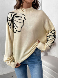 Thumbnail for Perfee Mock Neck Dropped Shoulder Long Sleeve Sweater - T - 1 COLOR -