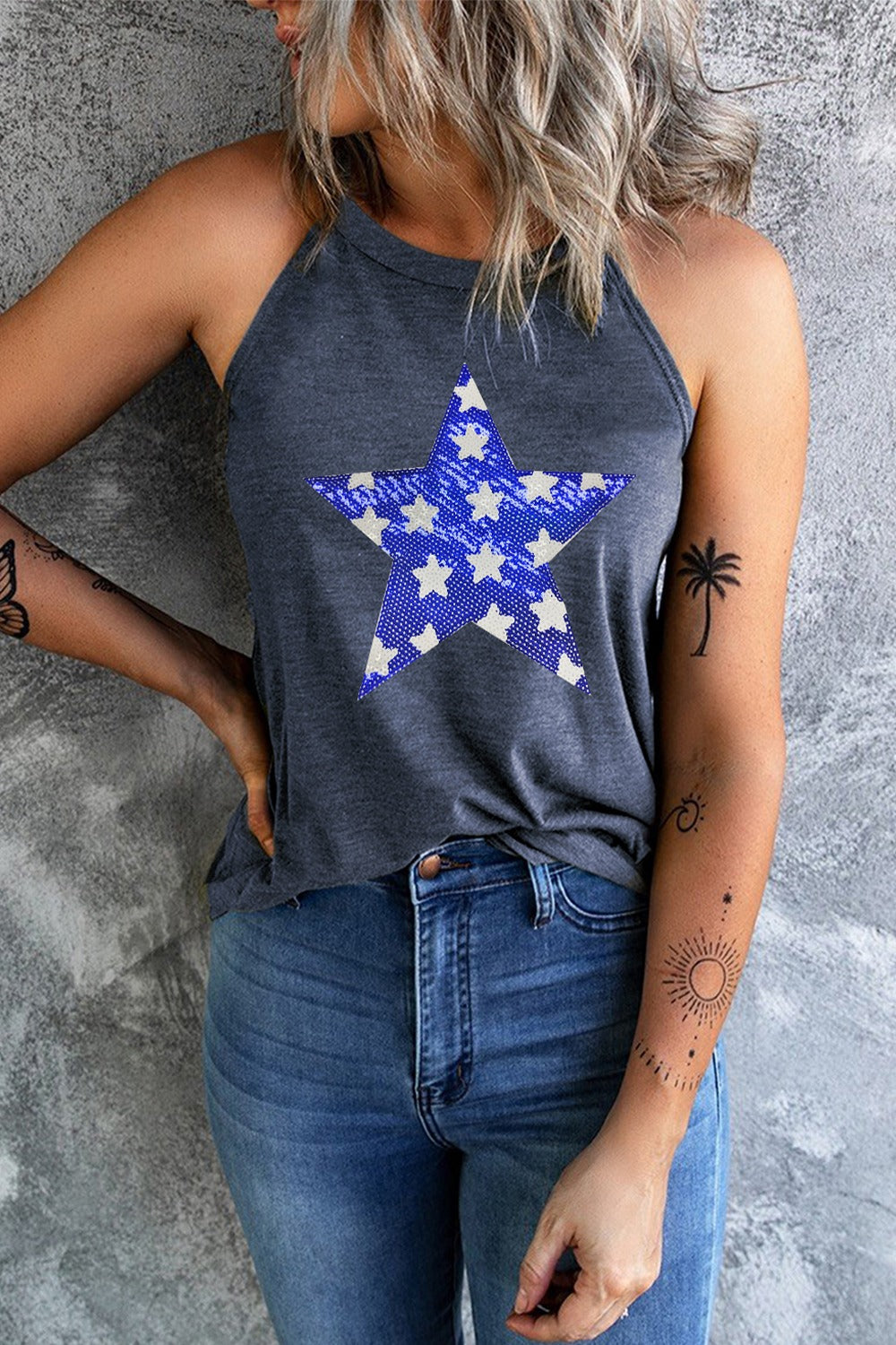 Sequin Star Grecian Neck Tank - T - 1 COLOR -