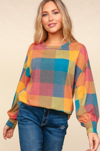 Thumbnail for Haptics Round Neck Color Block Plaid Top - 3 SIZES - T - 1 MULTI COLOR -