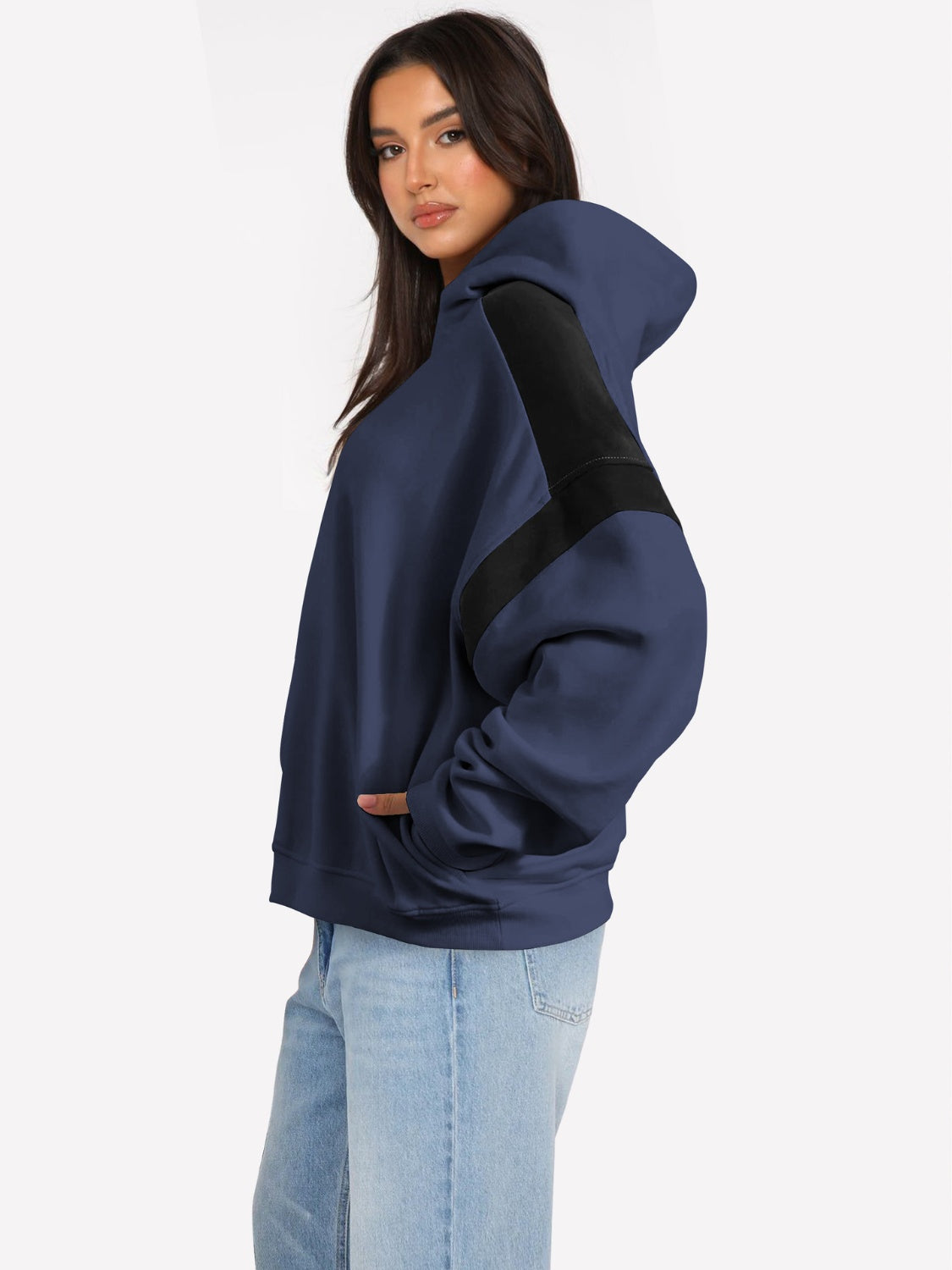 Contrast Dropped Shoulder Long Sleeve Hoodie - T - 6 COLORS -