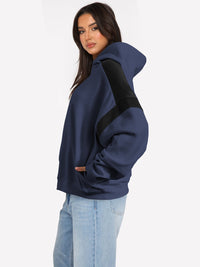 Thumbnail for Contrast Dropped Shoulder Long Sleeve Hoodie - T - 6 COLORS -