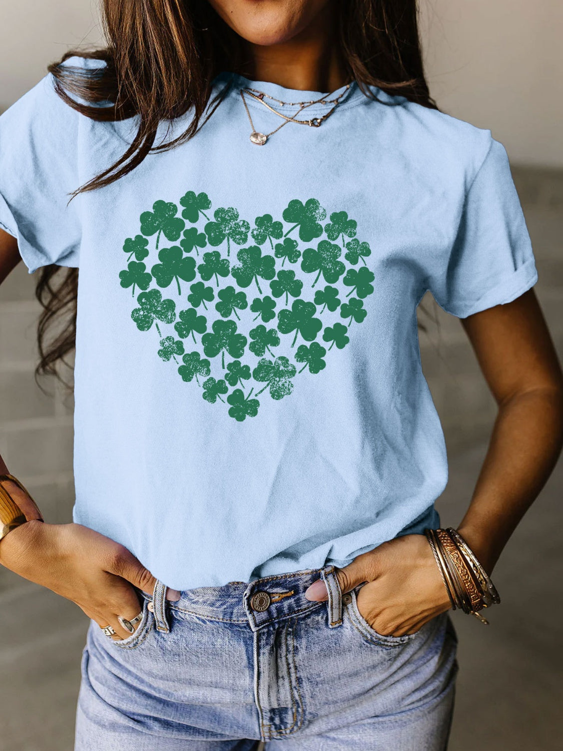 Full Size Lucky Clover Round Neck Short Sleeve T-Shirt - T - 10 COLORS -