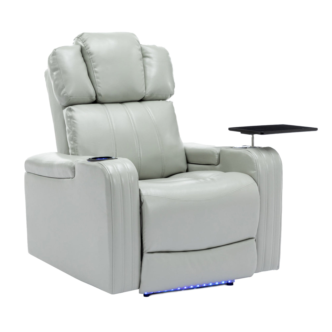 PU Leather Power Recliner Individual Seat Home Theater Recliner With Cooling Cup Holder, Bluetooth Speaker, LED Lights,