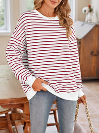 Thumbnail for Striped Round Neck Long Sleeve Sweatshirt - T - 6 COLORS -