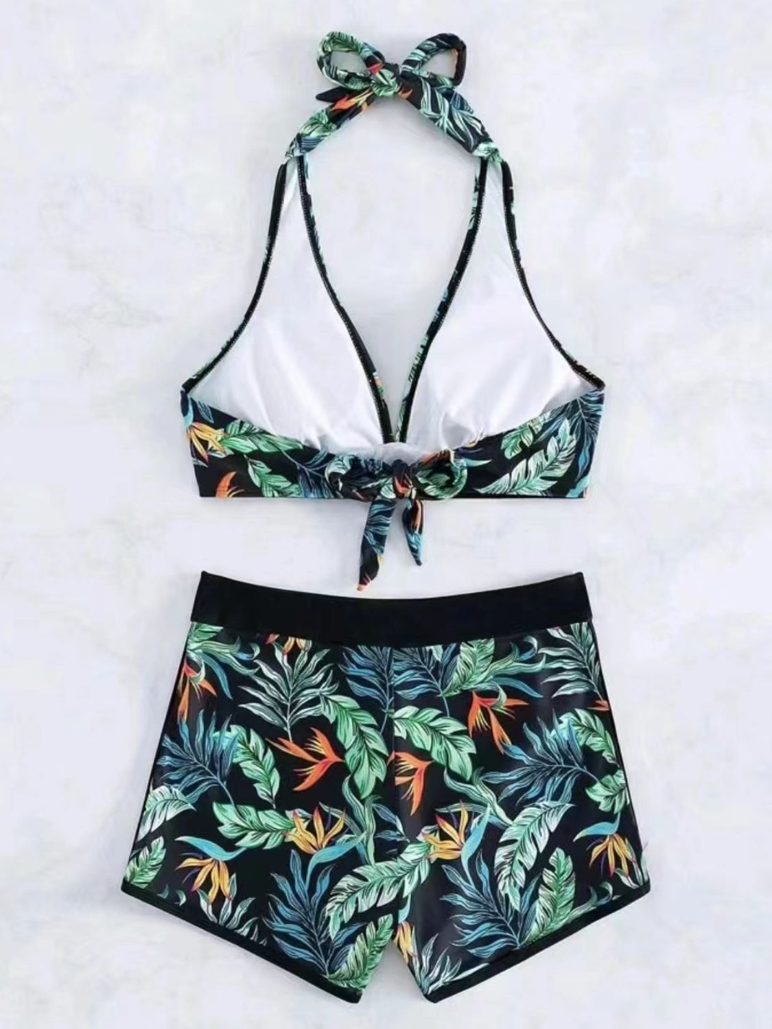 Printed Halter Neck Two-Piece Swim Set - T - 2 PATTERN COLORS/BLACK -