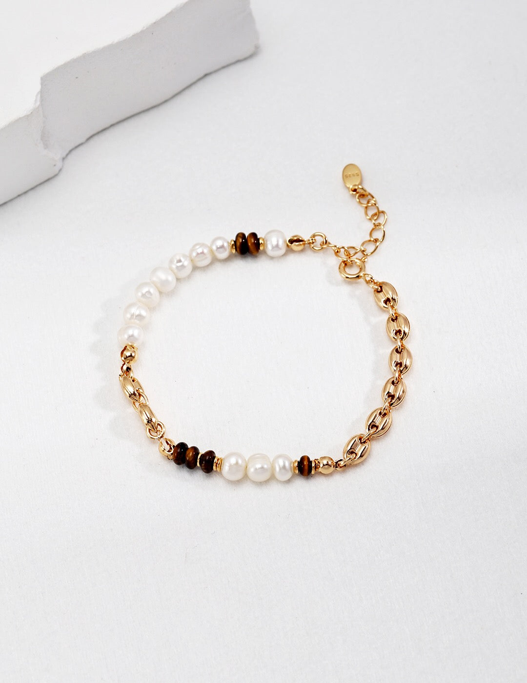 Natural Tiger With Freshwater Pearl Bracelet - CHOICE OF JEWELRY POUCH OR GIFT BOX -