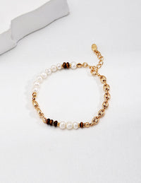 Thumbnail for Natural Tiger With Freshwater Pearl Bracelet - CHOICE OF JEWELRY POUCH OR GIFT BOX -