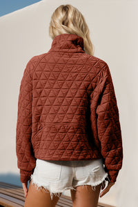 Thumbnail for Double Take Half Zip Long Sleeve Quilted Sweatshirt with Pocket - T - 5 COLORS -